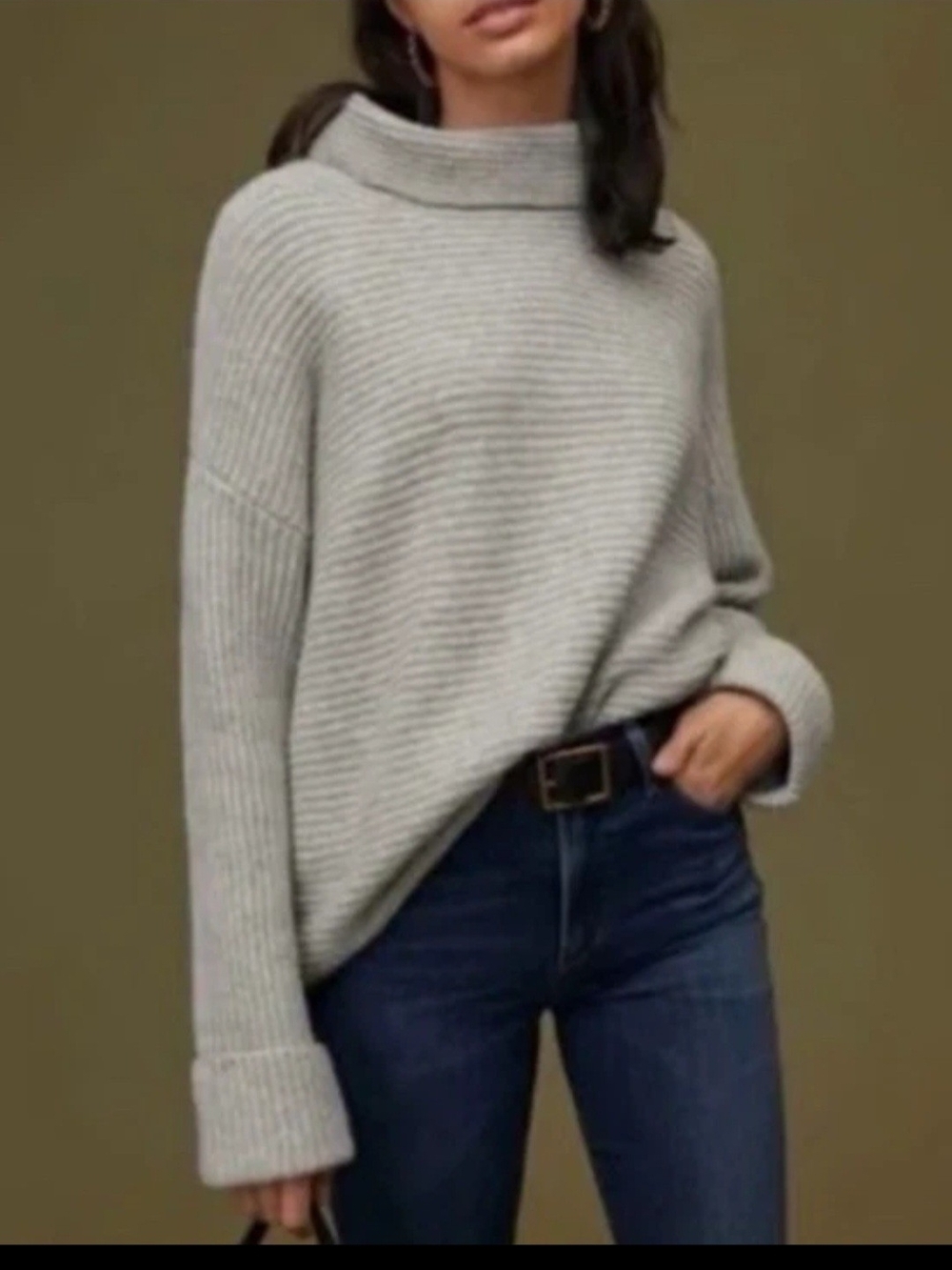 Pilcro Anthropologie Gray Ribbed Oversized Cowl Neck Sweater Spandex Size Small